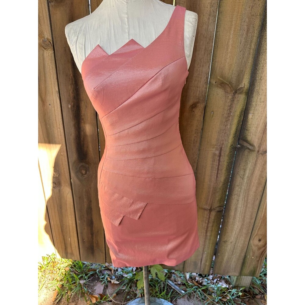 DALIA MACPHEE Dramatic Coral Pink One Shoulder Cocktail PIN UP DRESS 4